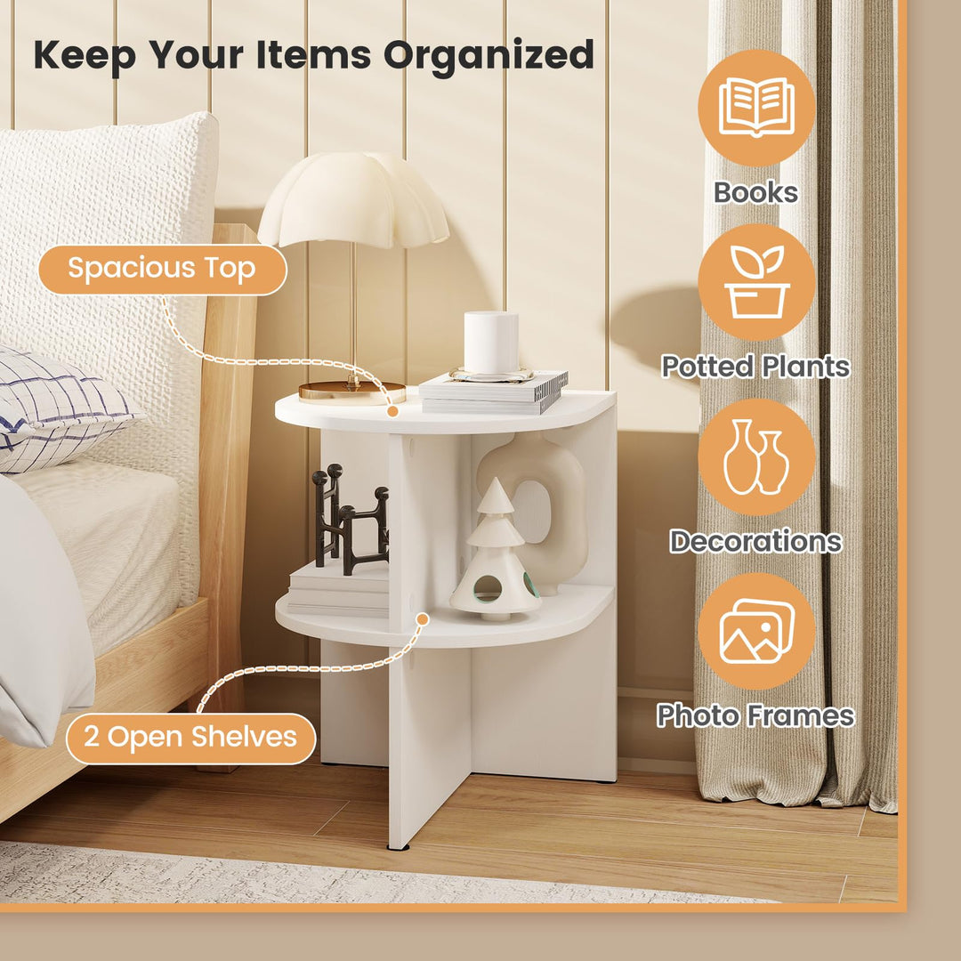 Giantex Half Round End Table with Open Shelves for Small Space