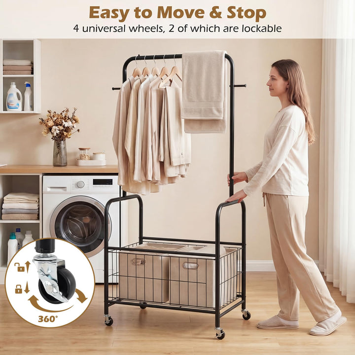 Giantex 35" Clothes Rack with Storage Basket &amp; Lockable Wheels