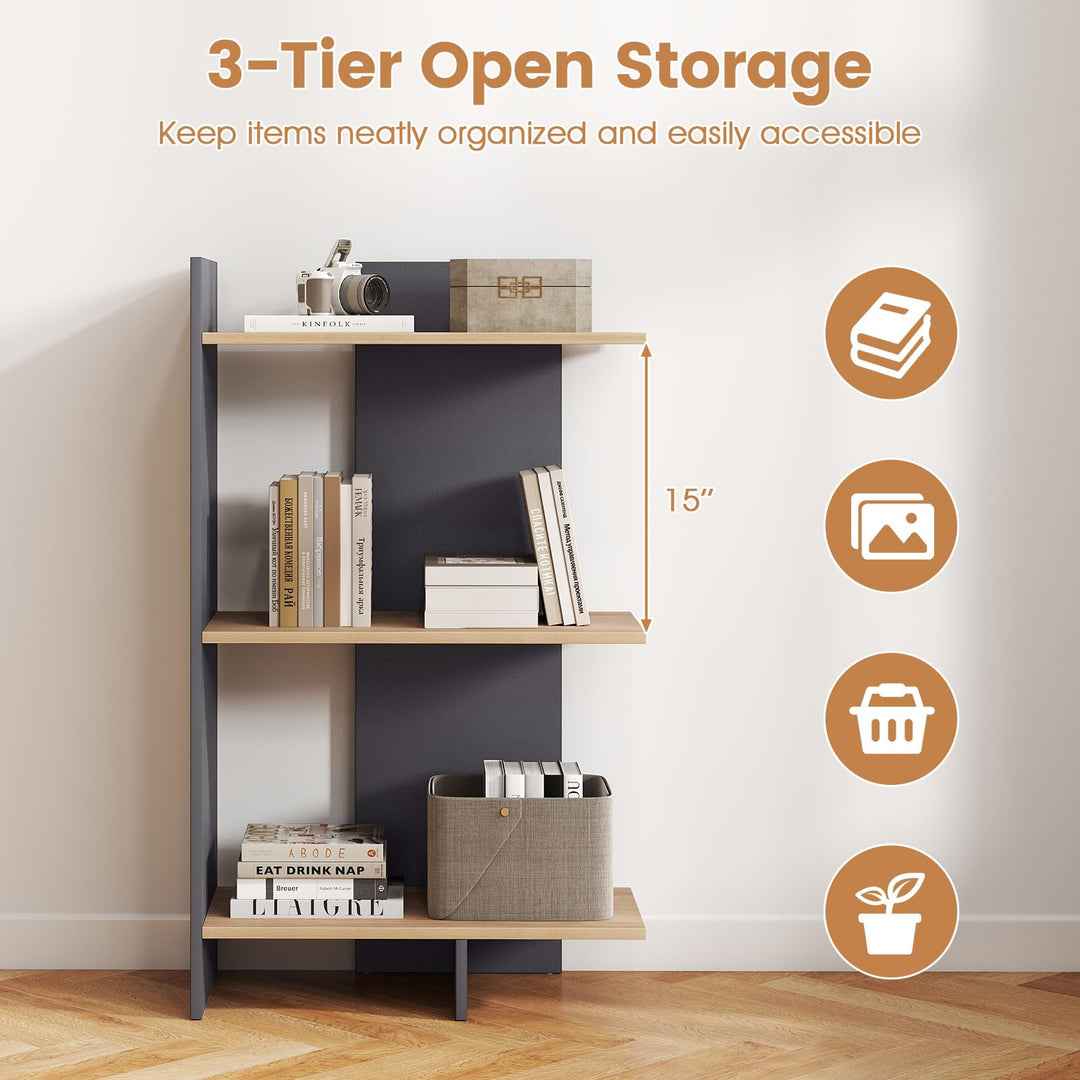 Giantex 3-Tier Wooden Free Standing Open Storage Bookshelf with Anti-Tipping Kit