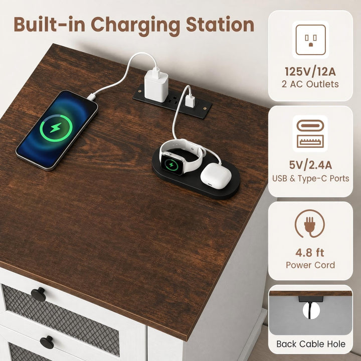 GIANTEX Nightstand with Charging Station for Bedroom And Living Room