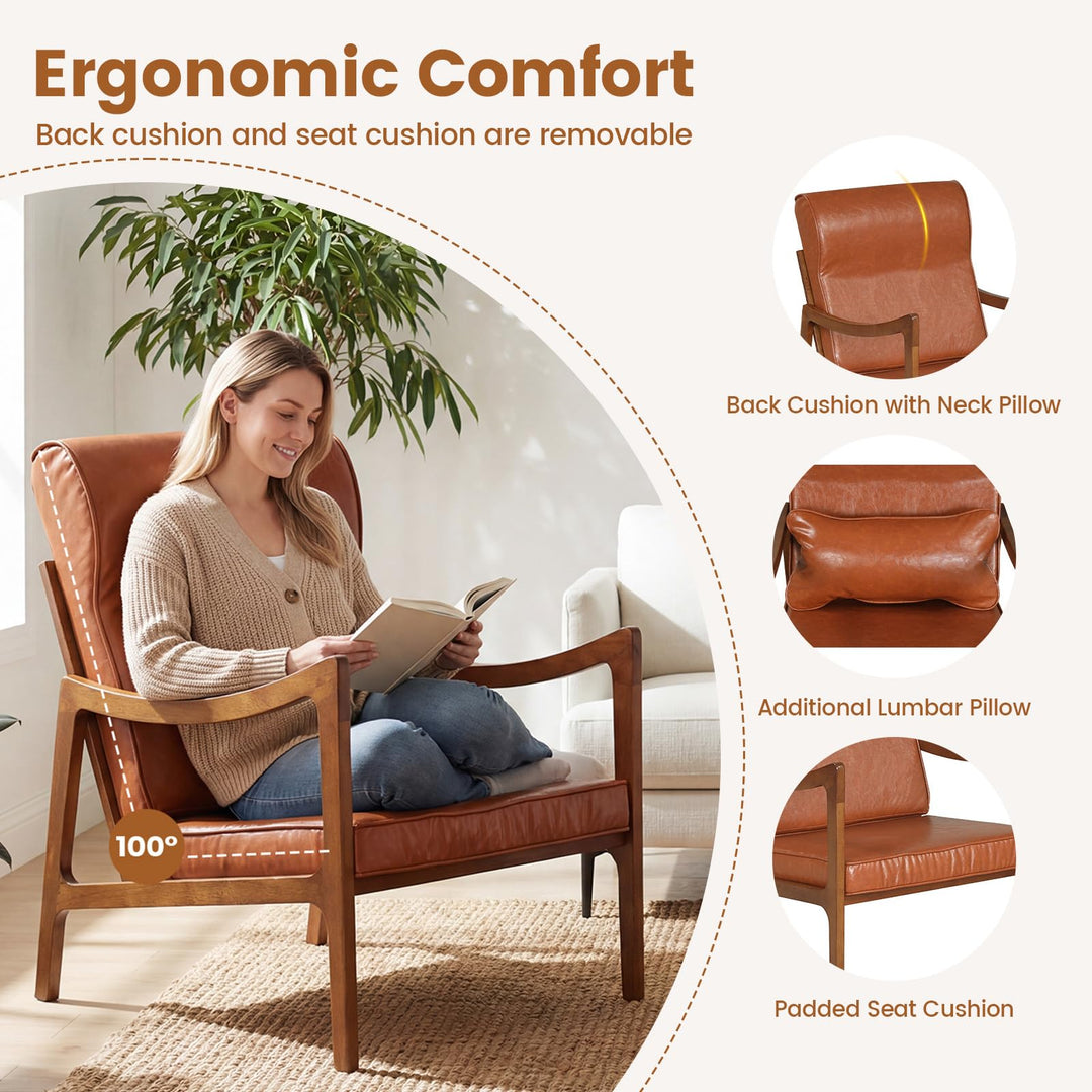 Giantex Faux Leather Upholstered Armchair with Lumbar Pillow for Living Room &amp; Bedroom