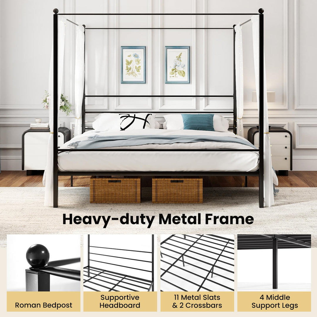 Giantex King Size Metal Canopy Bed Frame with 4 Poster &amp; Headboard