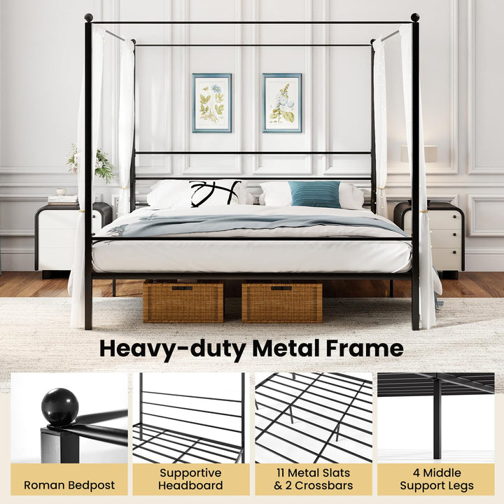 Giantex King Size Metal Canopy Bed Frame with 4 Poster &amp; Headboard