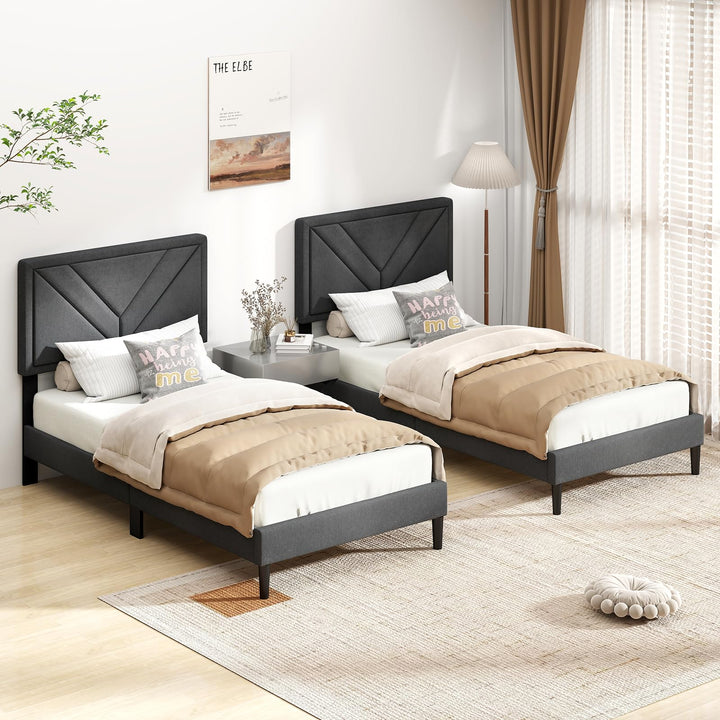 Upholstered Platform Bed Frame with Diagonal Channel Tufted Headboard
