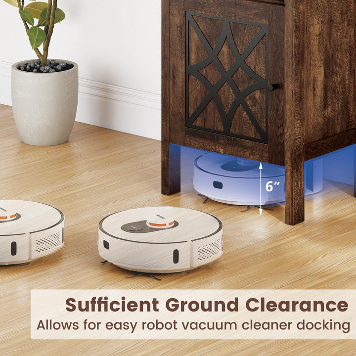 Giantex Robot Vacuum Storage Cabinet with Door and Open Shelf for Living Room Bedroom