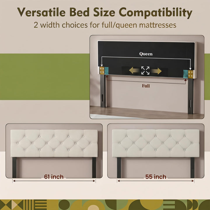 Giantex Queen/Full Size Button Tufted Linen Fabric Head Board with Wood Support Legs