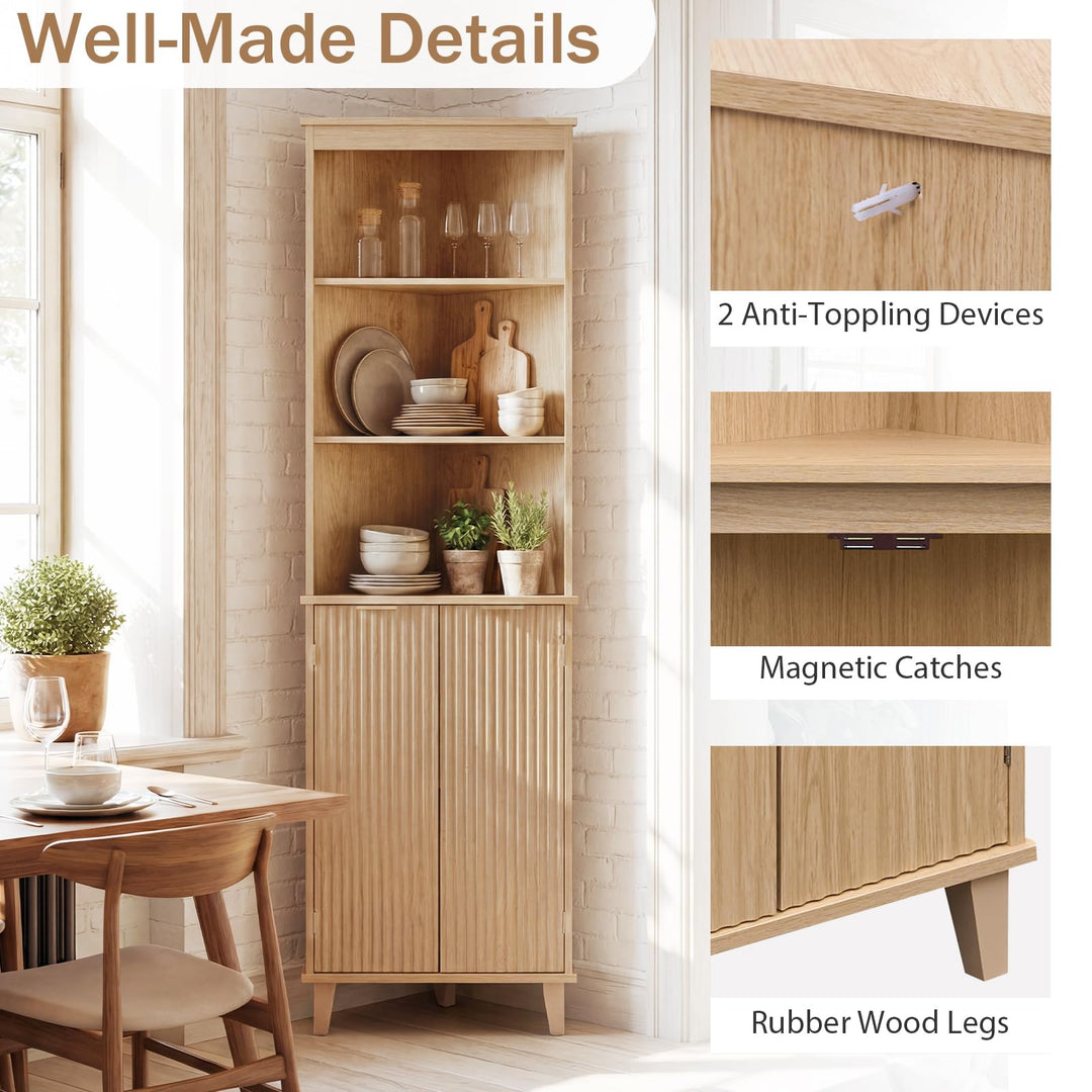 Giantex 68" Tall Corner Cabinet with Fluted Doors