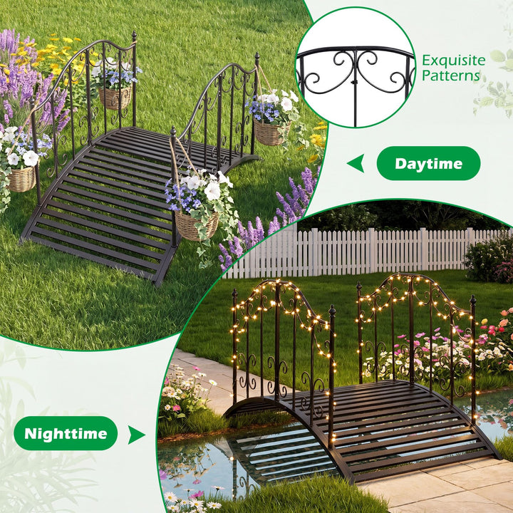 Giantex 4 FT Metal Garden Bridge with Powder-Coated Finish &amp; Scrollwork Rails