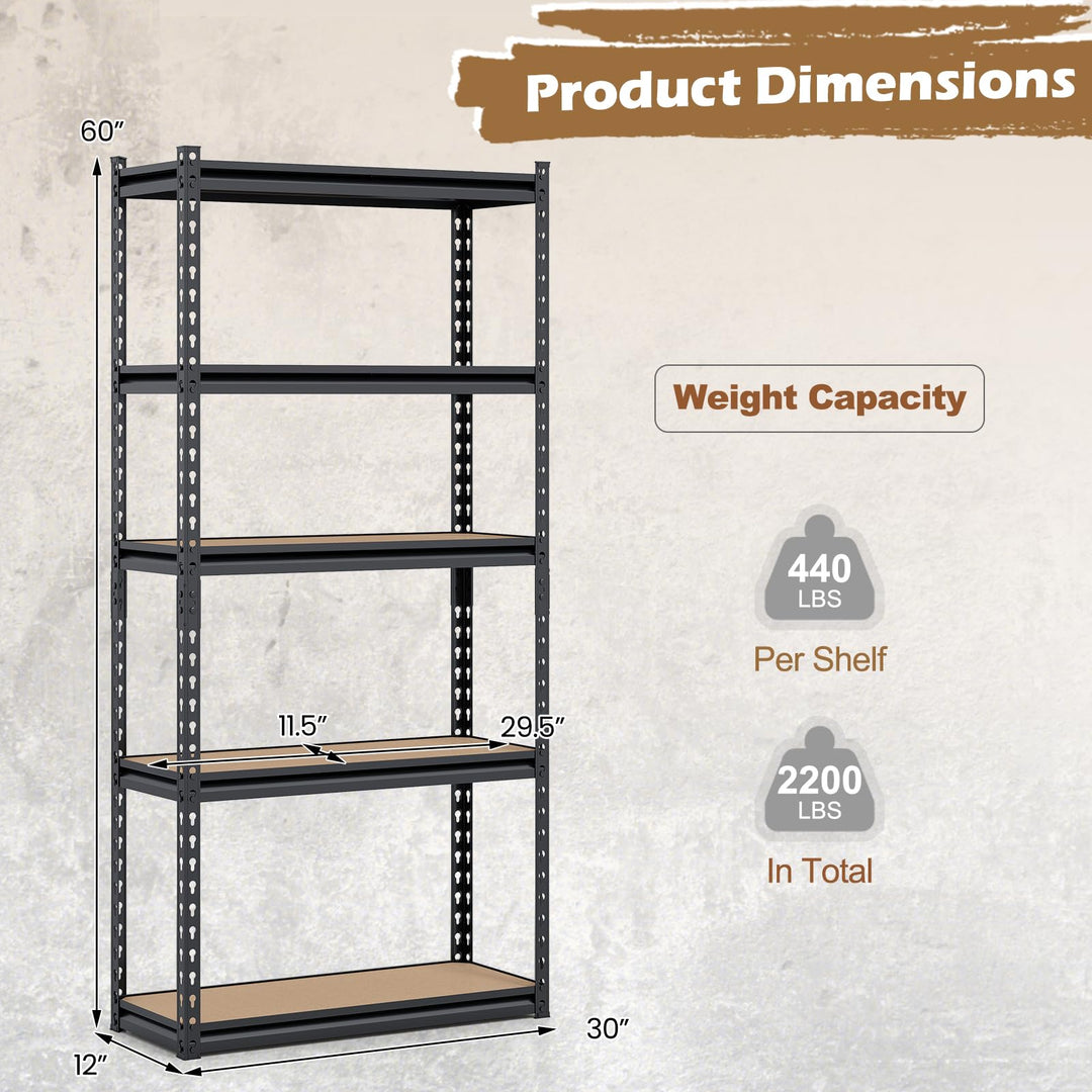 Giantex 5-Tier Metal Storage Shelves Heavy Duty Garage Shelving Units(1/2/3/4,30" W x 12" D x 60" H)