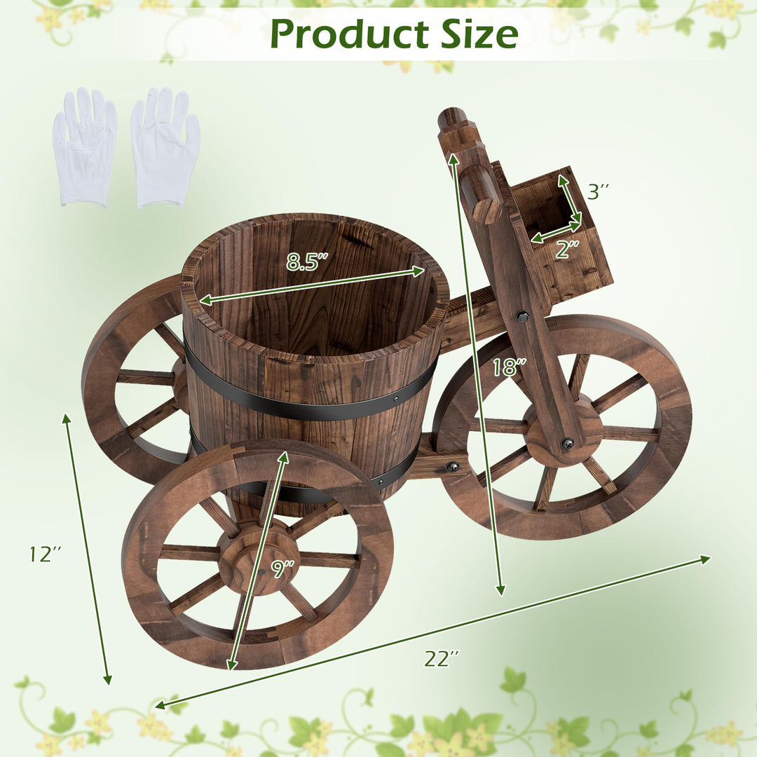 Giantex Wooden Wagon Planter with Wheels for Patio Backyard Balcony