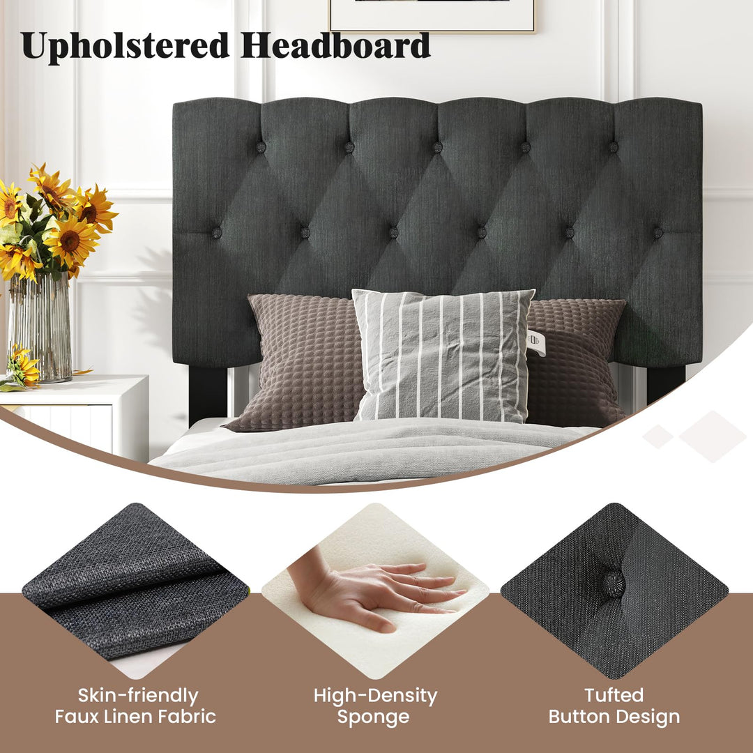 Modern Upholstered Platform Bed Frame with Diamond Tufting Headboard