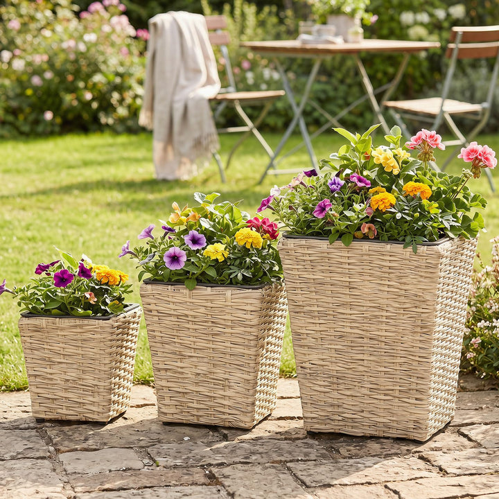 Giantex 3-Piece Rattan Planter Box Kit with Removable Plastic Liners