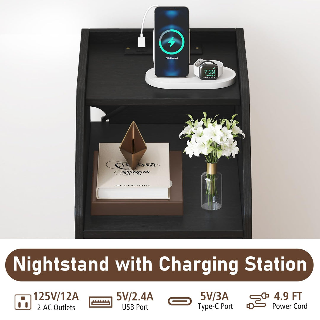 Giantex Side End Table with Charging Station Sofa Couch Table with Shelf Drawers