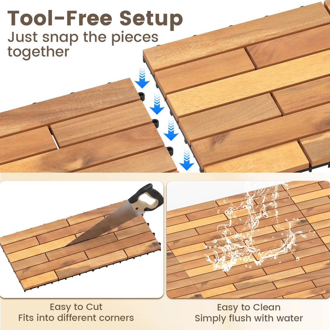 Giantex 24" x 12" Acacia Wood Deck Tiles with Drainage Base