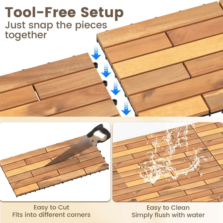 Giantex 24" x 12" Acacia Wood Deck Tiles with Drainage Base