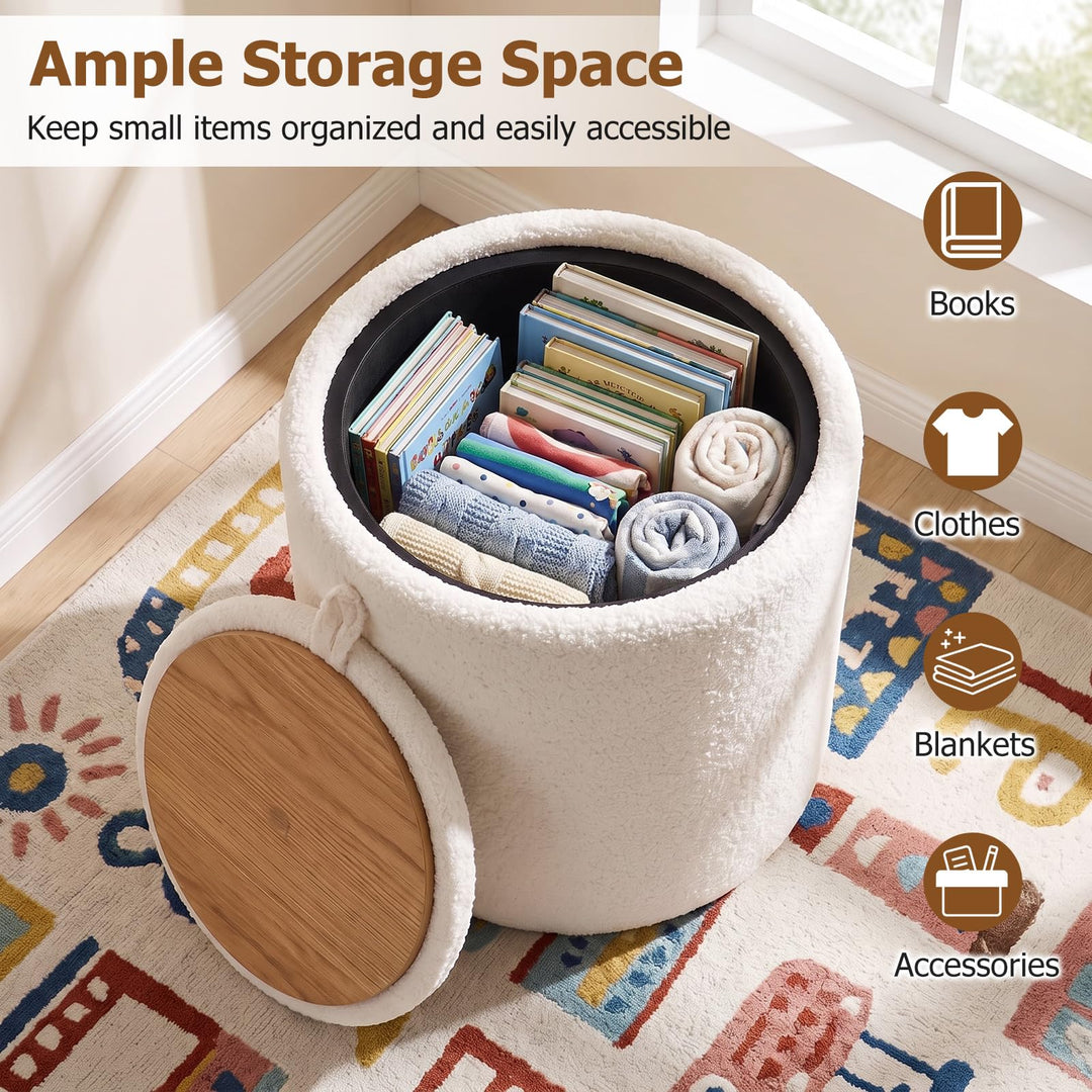 GIANTEX Round Storage Ottoman with Removable Lid for Bedroom Living Room