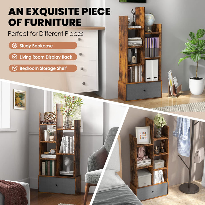 Giantex 9-Cube Bookcase with 2 Drawers - Industrial Freestanding Open Display Shelving with Anti-toppling Device
