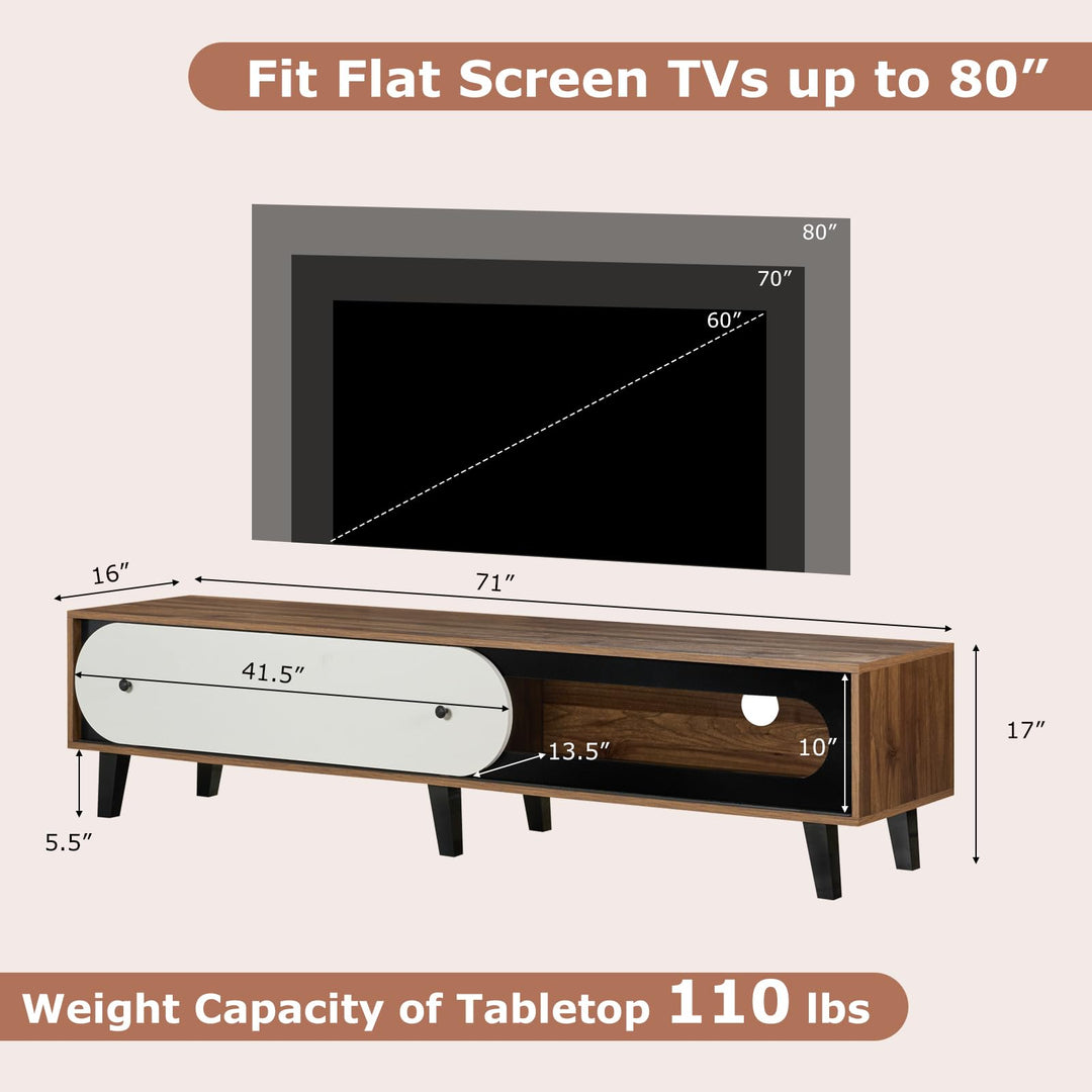 Giantex TV Stand for 80 Inch TVs Mid Century Modern Entertainment Center with Sliding Door Cabinet