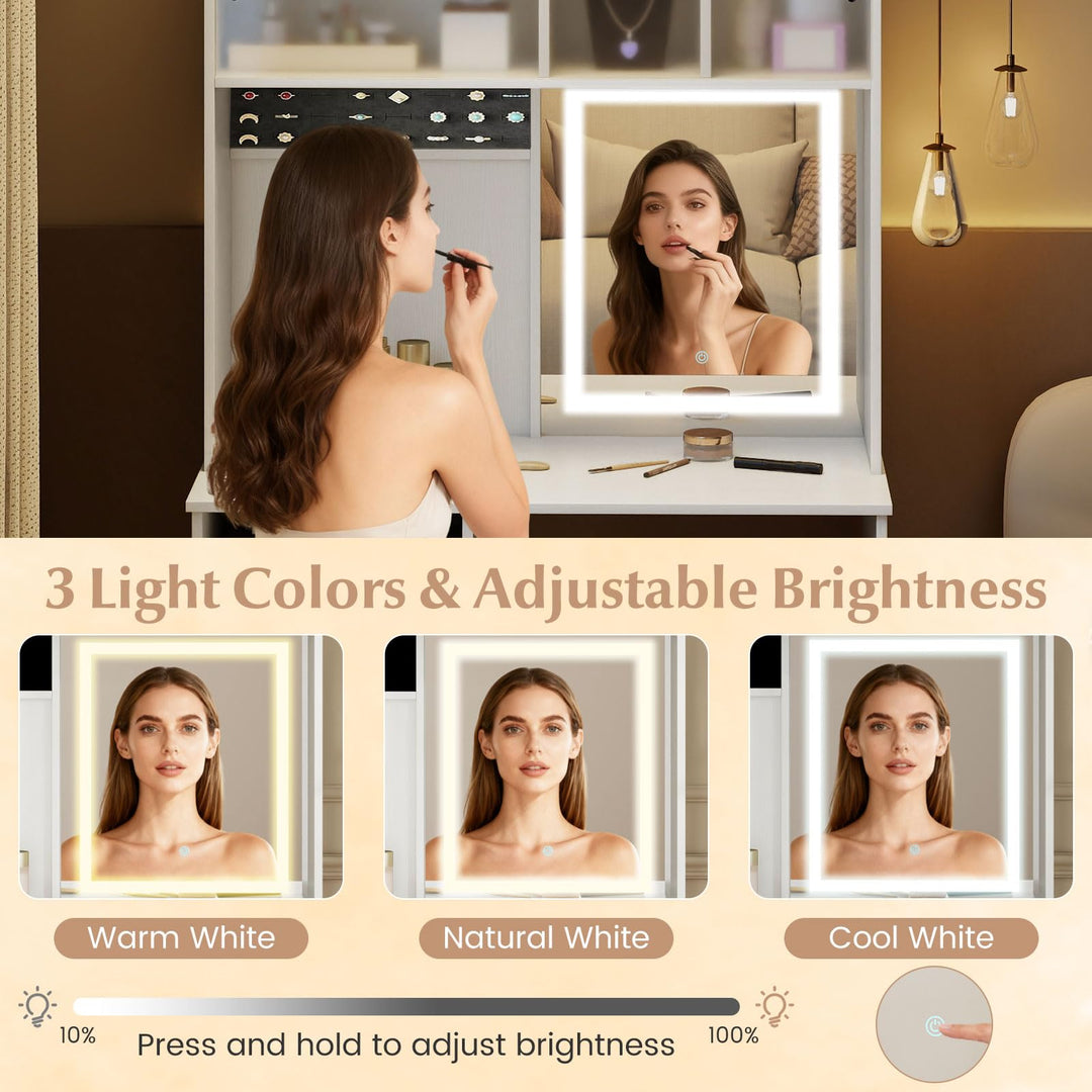 CHARMAID 67" LED Vanity Desk with Lighted Mirror