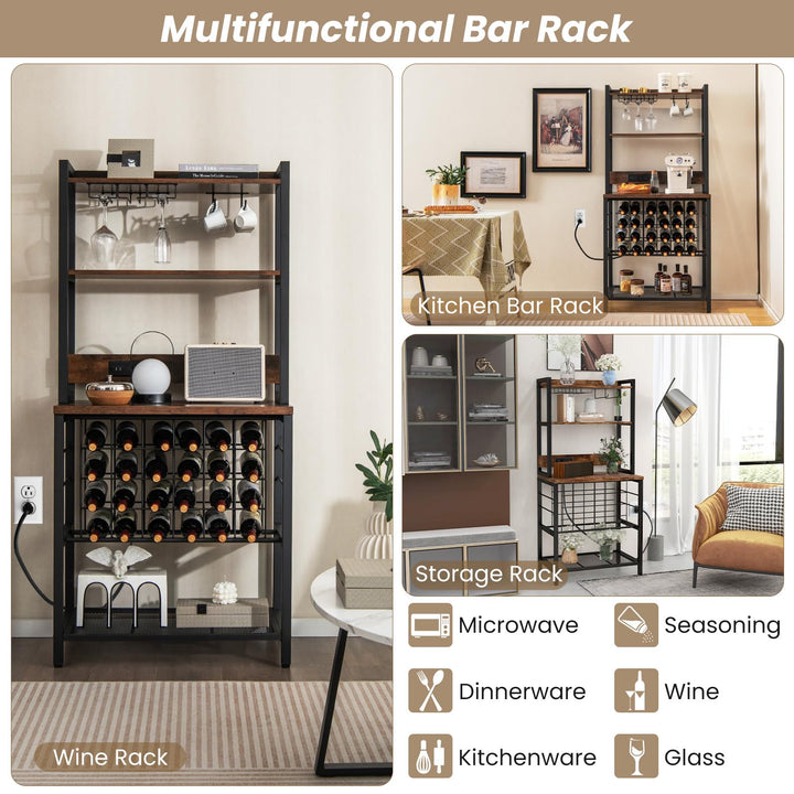 Giantex Bakers Rack with Storage Hutch, Power Outlet & USB Port, Coffee Bar 24-Bottle Wine Rack & Glass Holder