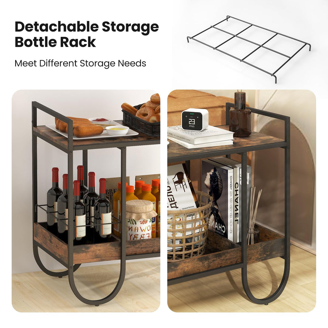 Giantex Bar Cart, 2-Tier Home Coffee Bar Serving Cart with Wine Rack for Wine Liquor Beverage Dinner Party