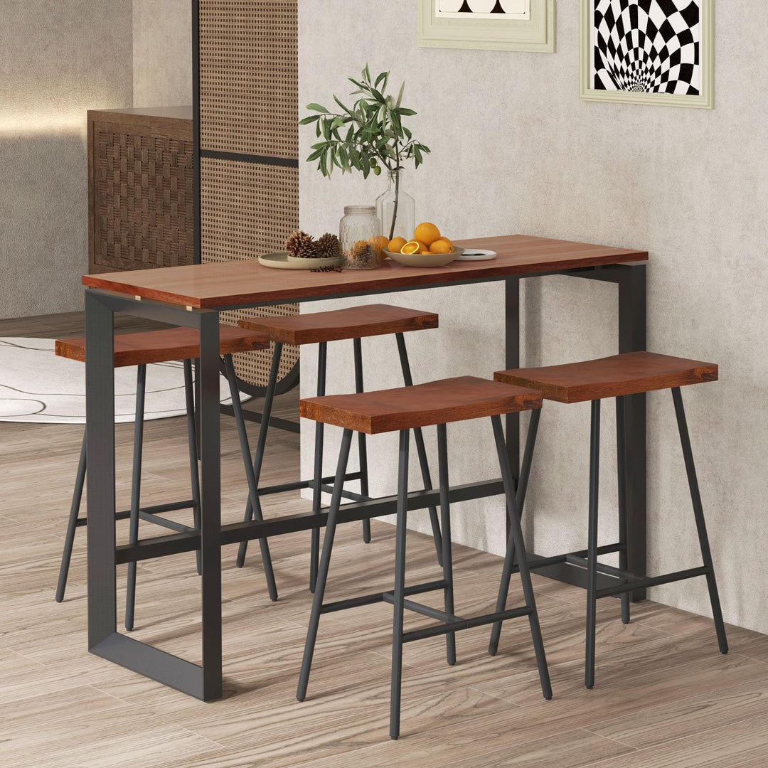 Industrial Saddle Stool with Footrest, Metal Legs, Adjustable Foot Pads, Backless Counter Height Chair for Living Room Kitchen Bar