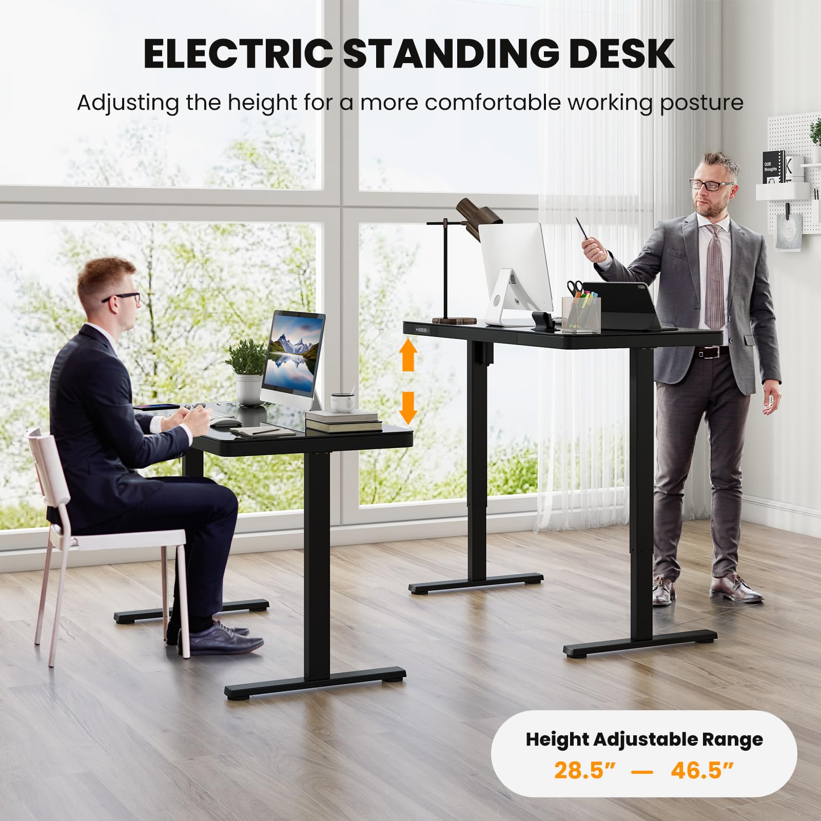 Giantex Glass Standing Desk with Drawer, 48" x 24" Height Adjustable Electric Stand Up Desk