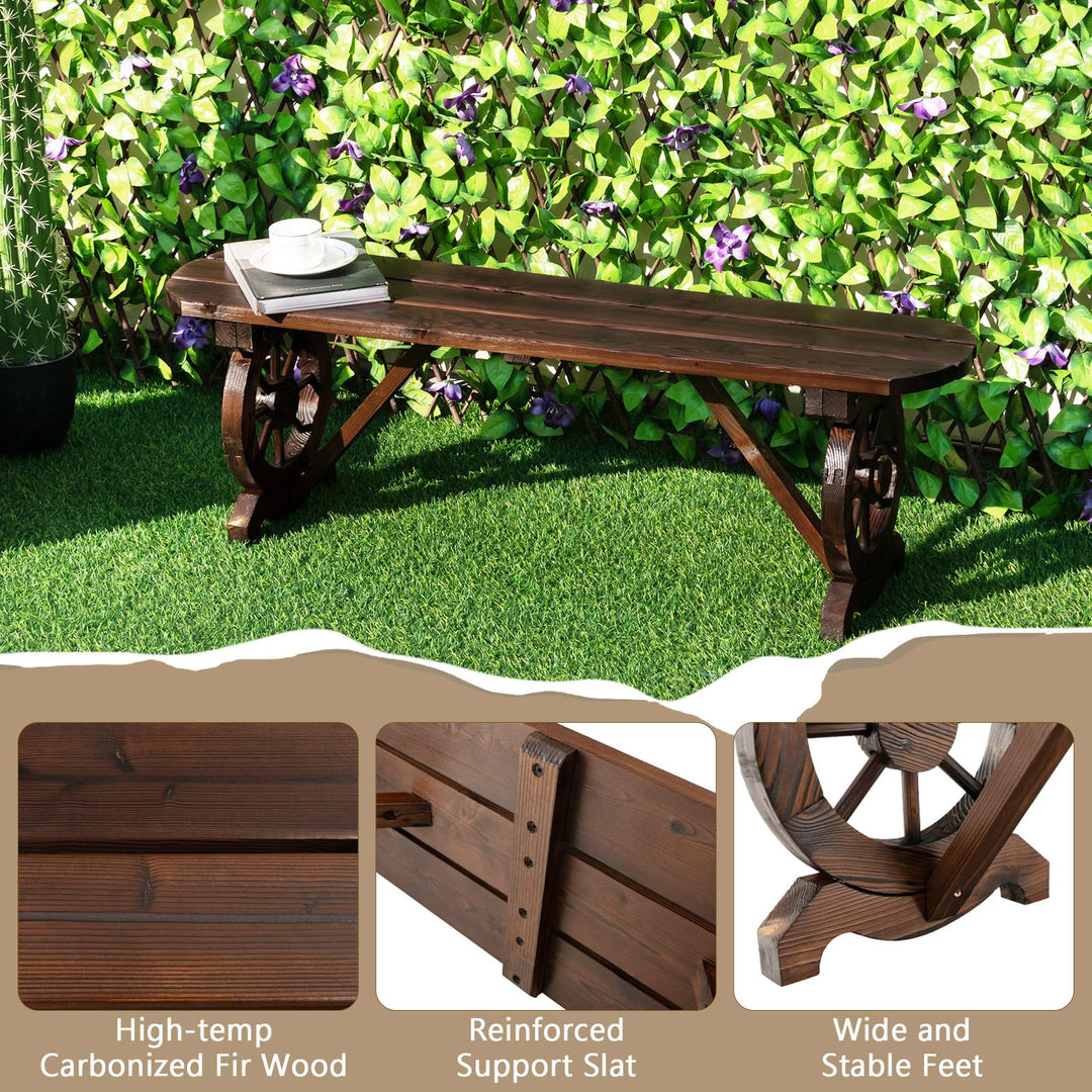 Giantex 2-Person Wooden Outdoor Bench - Patio Bench w/Wagon Wheel Legs