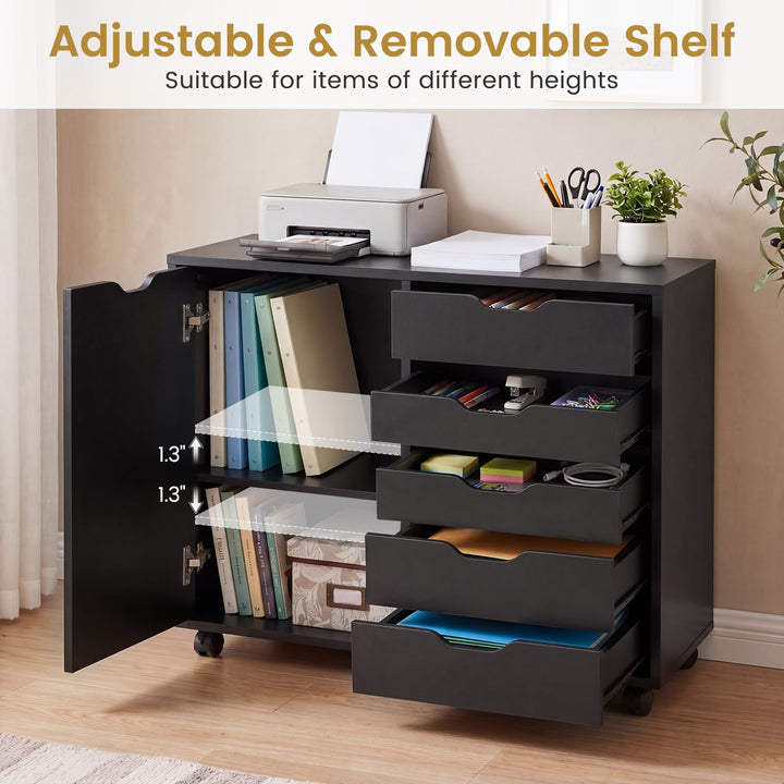 Giantex 5 Drawer Storage Cabinet on Wheels with Adjustable Shelf