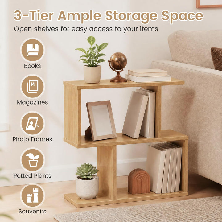 GIANTEX 3-Tier Wood S-Shaped Geometric Bookshelf