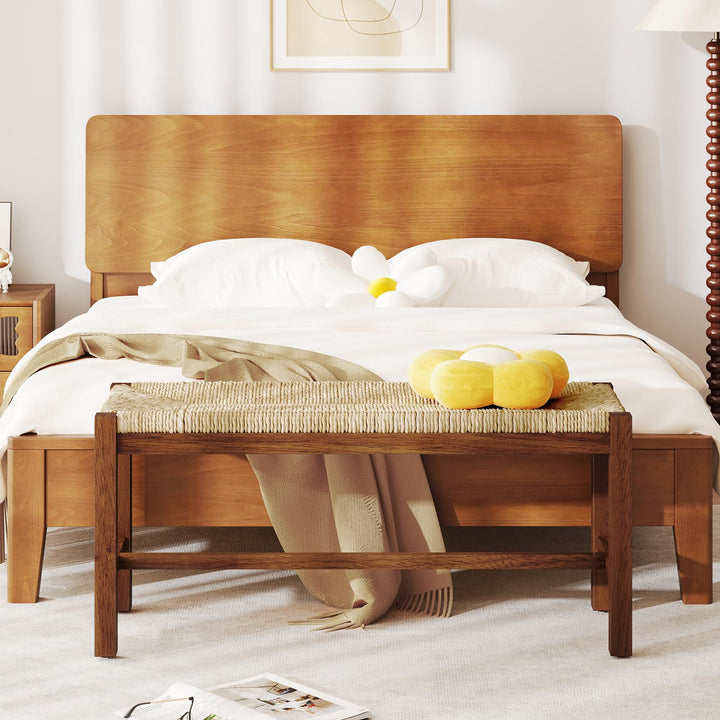 Giantex Dining Bench with Woven Seagrass Woven Seat