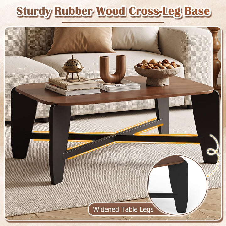 GIANTEX 35.5" Solid Rubber Wood Coffee Table with Round Corners