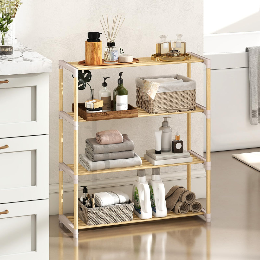 Giantex 3/4-Tier Solid Wood Shoe Rack with Slatted Open Shelves