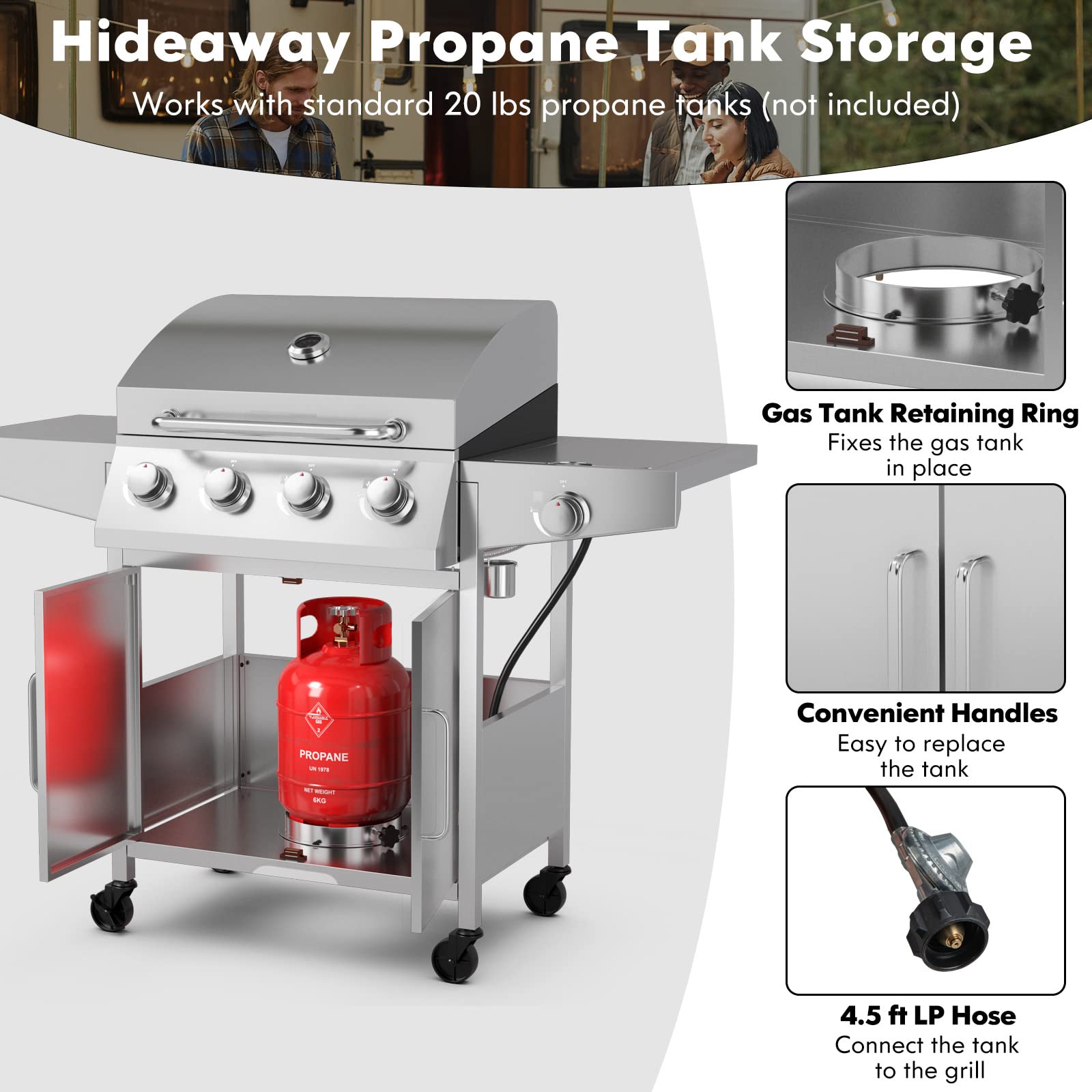 Giantex Propane Gas Grill with 4 Main Burners and Side Burner, total 50,000 BTU