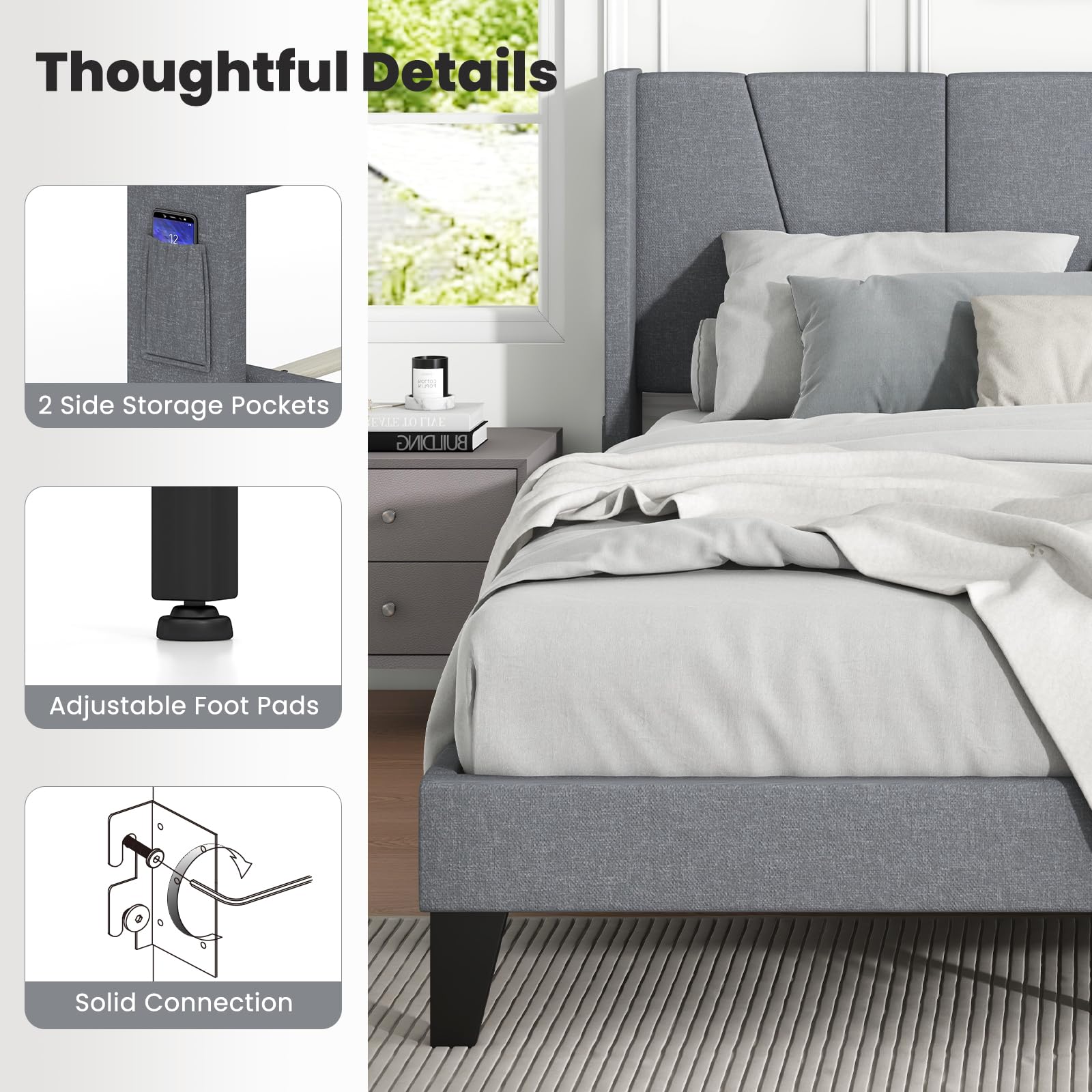 Giantex Bed Frame with Wingback Headboard