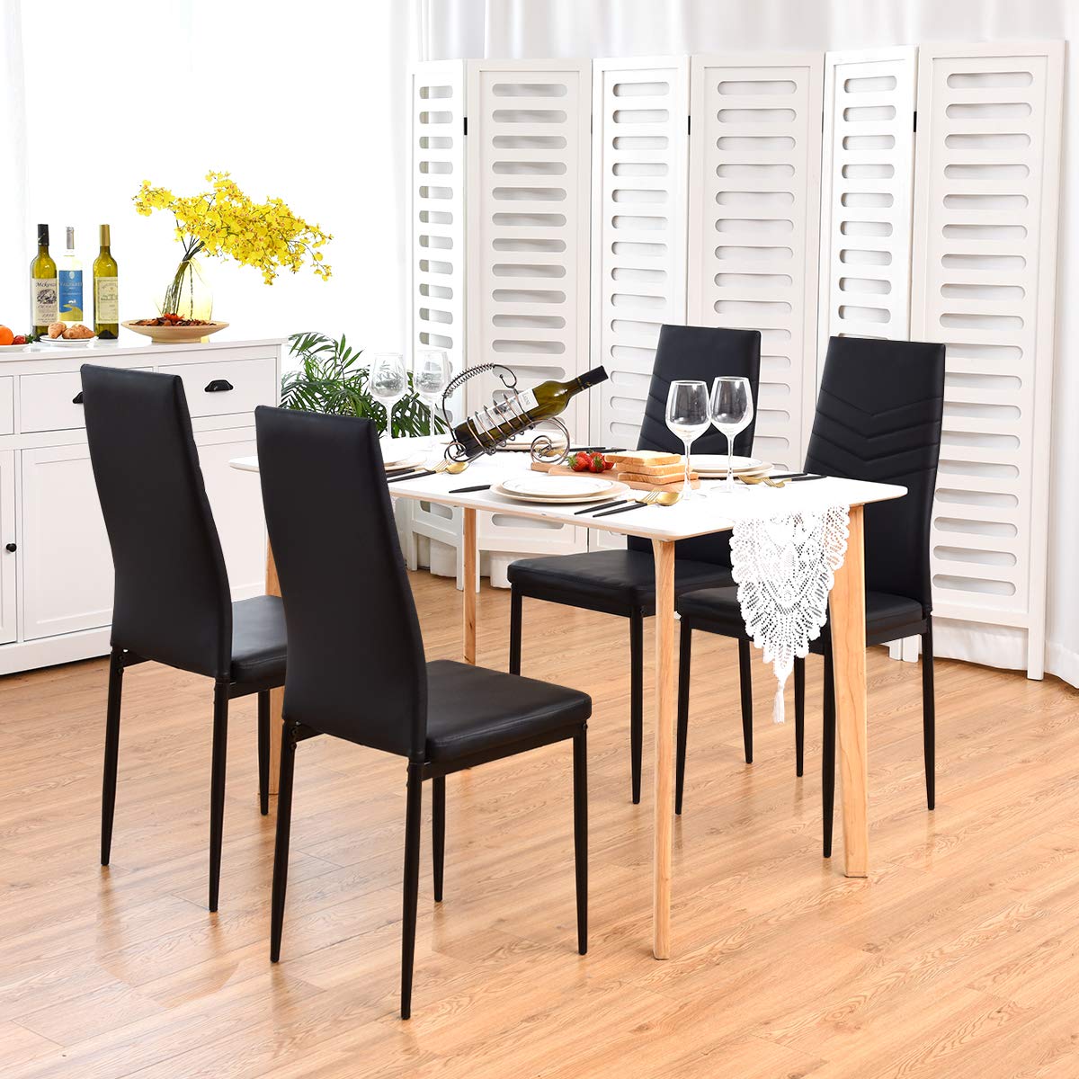 4 Dining Chairs, High Back Dining Side Chairs w/PVC Leather & Non-Slip Feet Pads