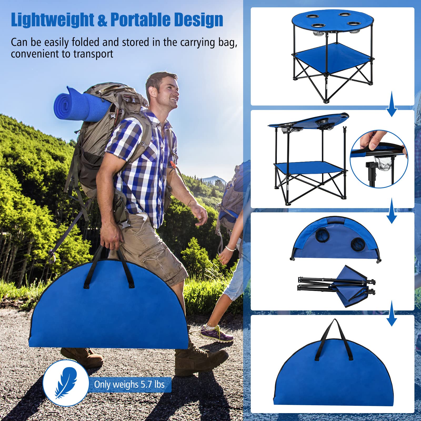 Giantex Folding Camping Table, 2-Tier Portable Picnic Table w/Carrying Bag, 4 Cup Holders