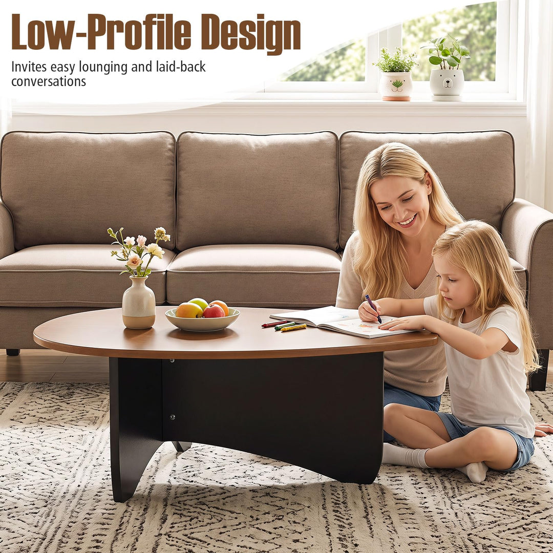GIANTEX Oval Coffee Table | 35.5" Triangle Coffee table w/T-Shaped Base