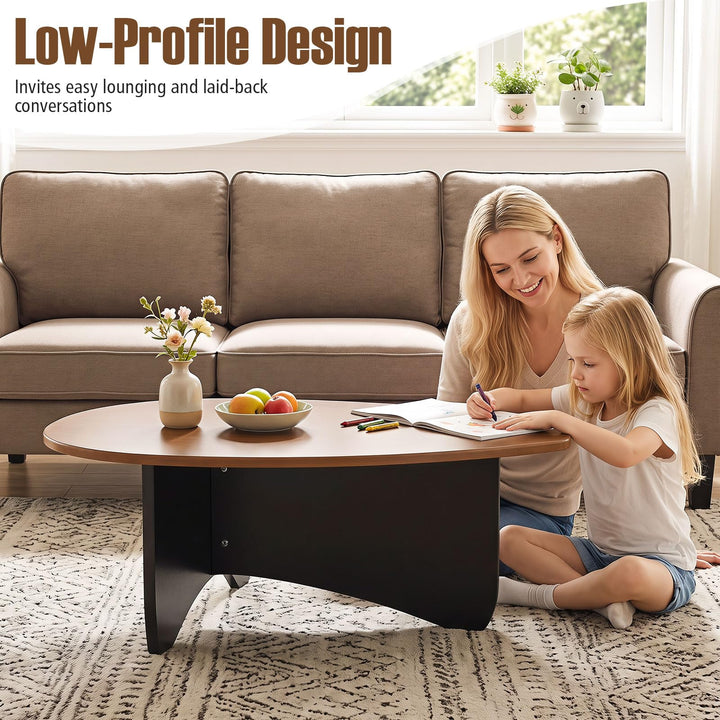 GIANTEX Oval Coffee Table | 35.5" Triangle Coffee table w/T-Shaped Base