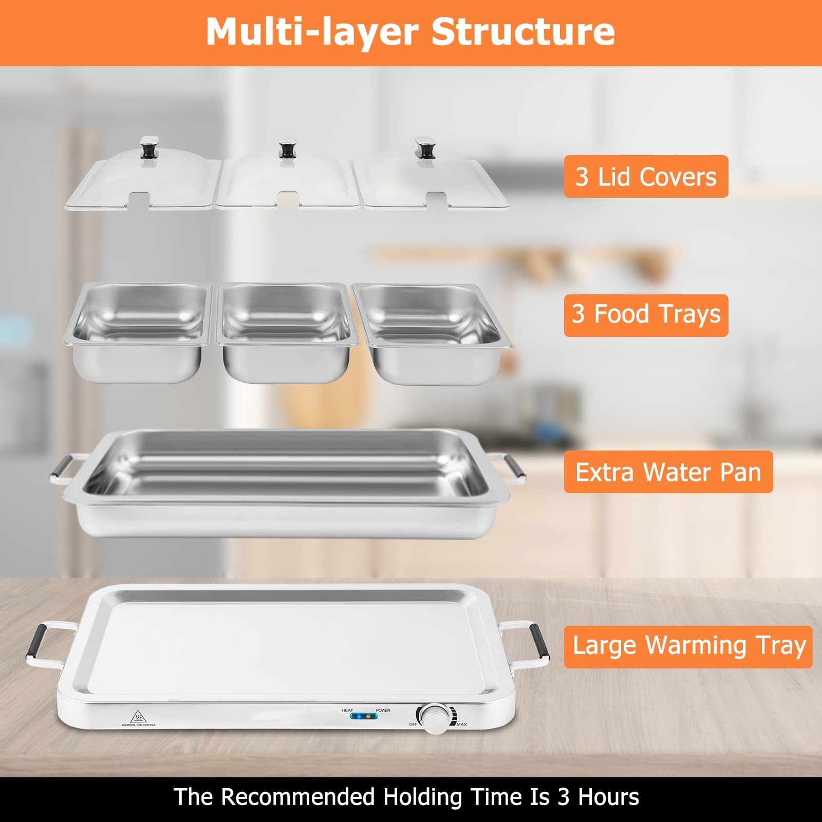 Giantex Buffet Server & Electric Food Warmer, 2-in-1 Food Warming Tray, Adjustable Temperature