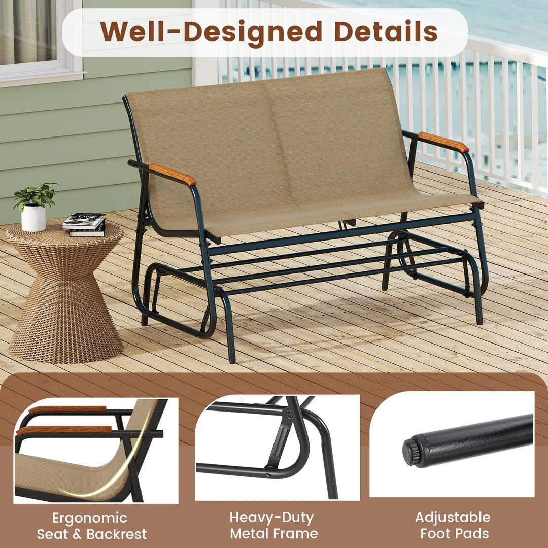 Giantex 2-Person Swing Gliding Loveseat with Curved Teak Armrests