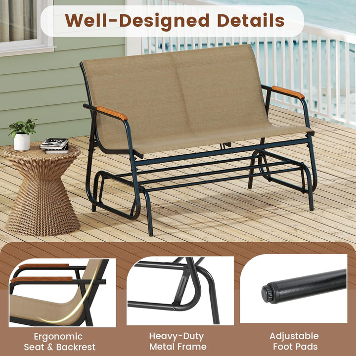 Giantex 2-Person Swing Gliding Loveseat with Curved Teak Armrests