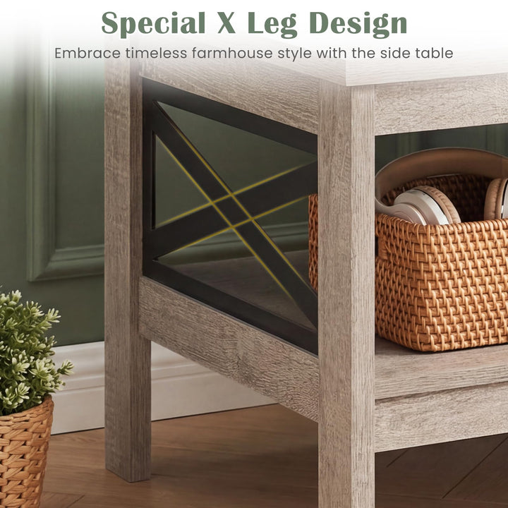 Giantex 2-Tier Square End Table with Storage Shelf &amp; X-Frame