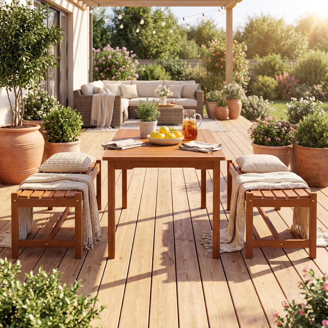 Giantex Solid Wood Patio Bench with Curved Slatted Seat