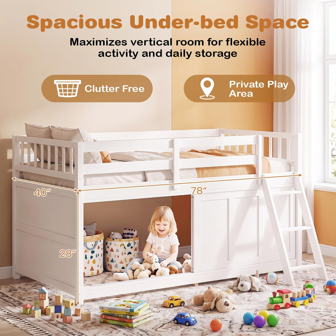 GIANTEX Wooden Low Loft Bed Twin Size with Sliding Door