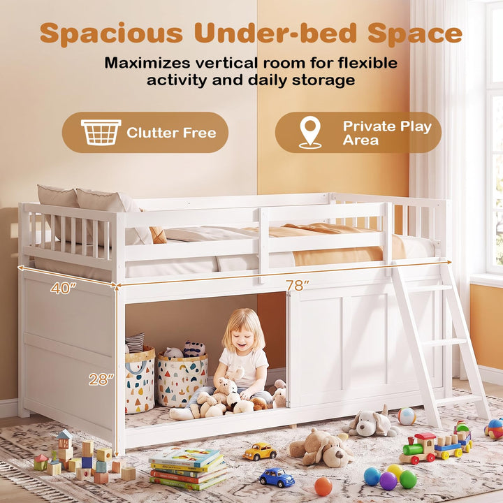 GIANTEX Wooden Low Loft Bed Twin Size with Sliding Door