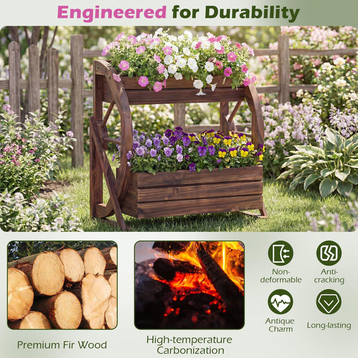Giantex Wooden Wagon Planter Box for Patio Garden Balcony