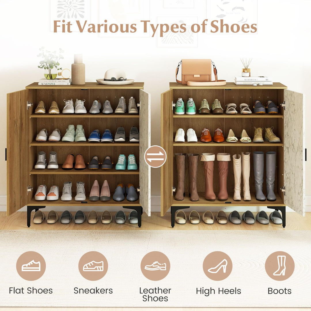 Giantex Shoe Cabinet 4-Tier Wooden Shoe Rack Cabinet(Marble Pattern Door)