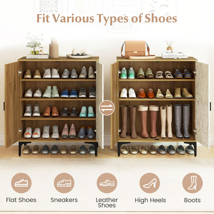 Giantex Shoe Cabinet 4-Tier Wooden Shoe Rack Cabinet(Marble Pattern Door)