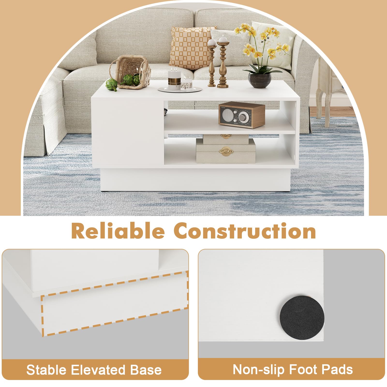 Giantex Coffee Table with Storage, Rectangle Accent Sofa Table with Shelf & Elevated Base